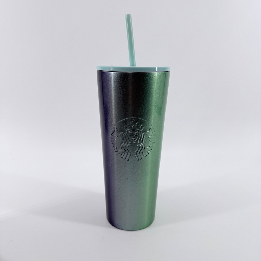 Starbucks Tumbler 24oz Iridescent Stainless Steel Green Purple Ombre